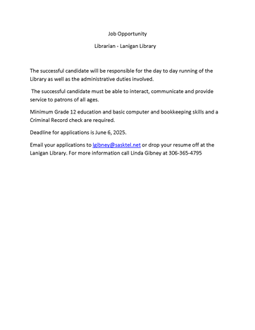 Lanigan Library Job Opportunity